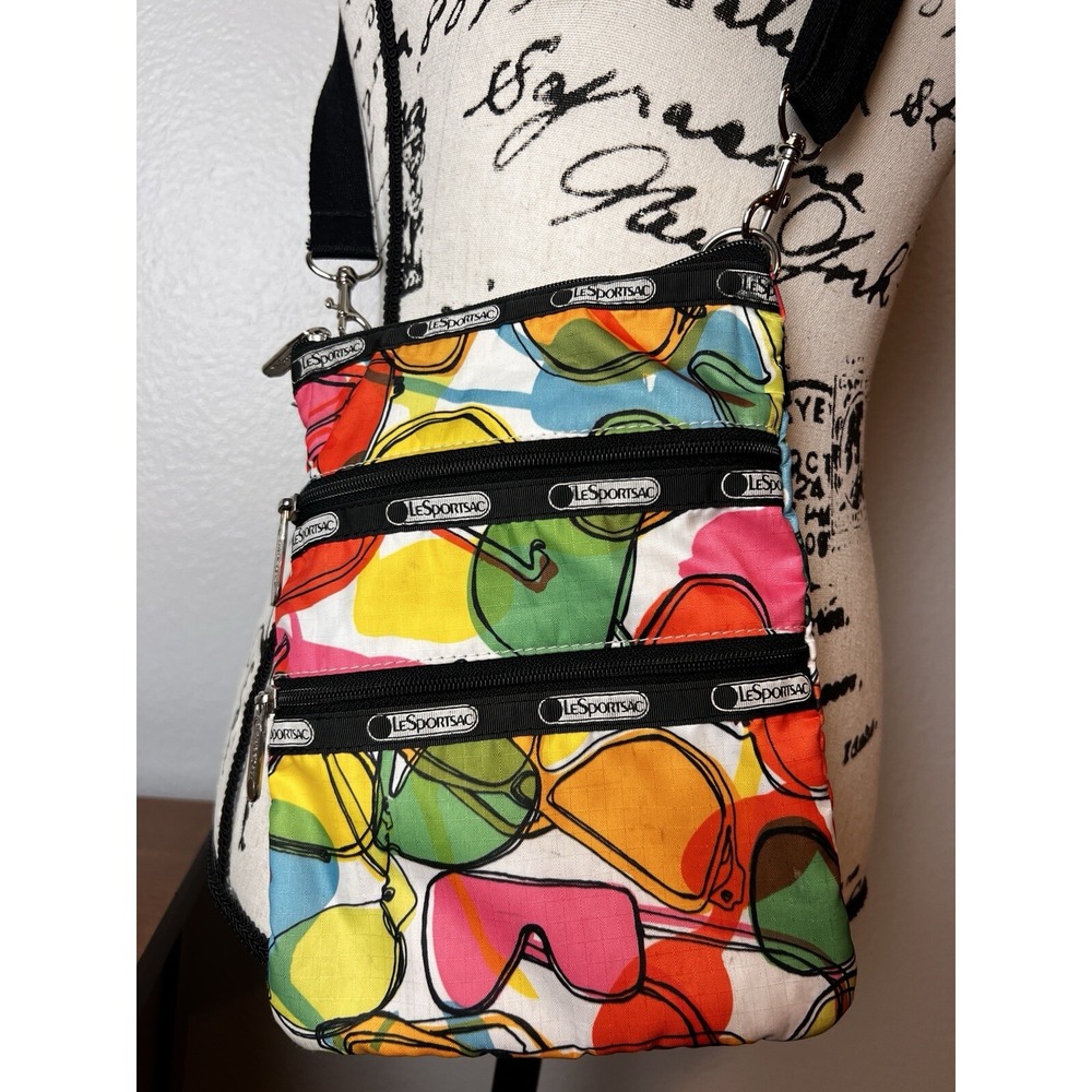 Lesportsac "Sunglasses" Nylon Zippers Crossbody Bag Adjustable Strap Multicolor